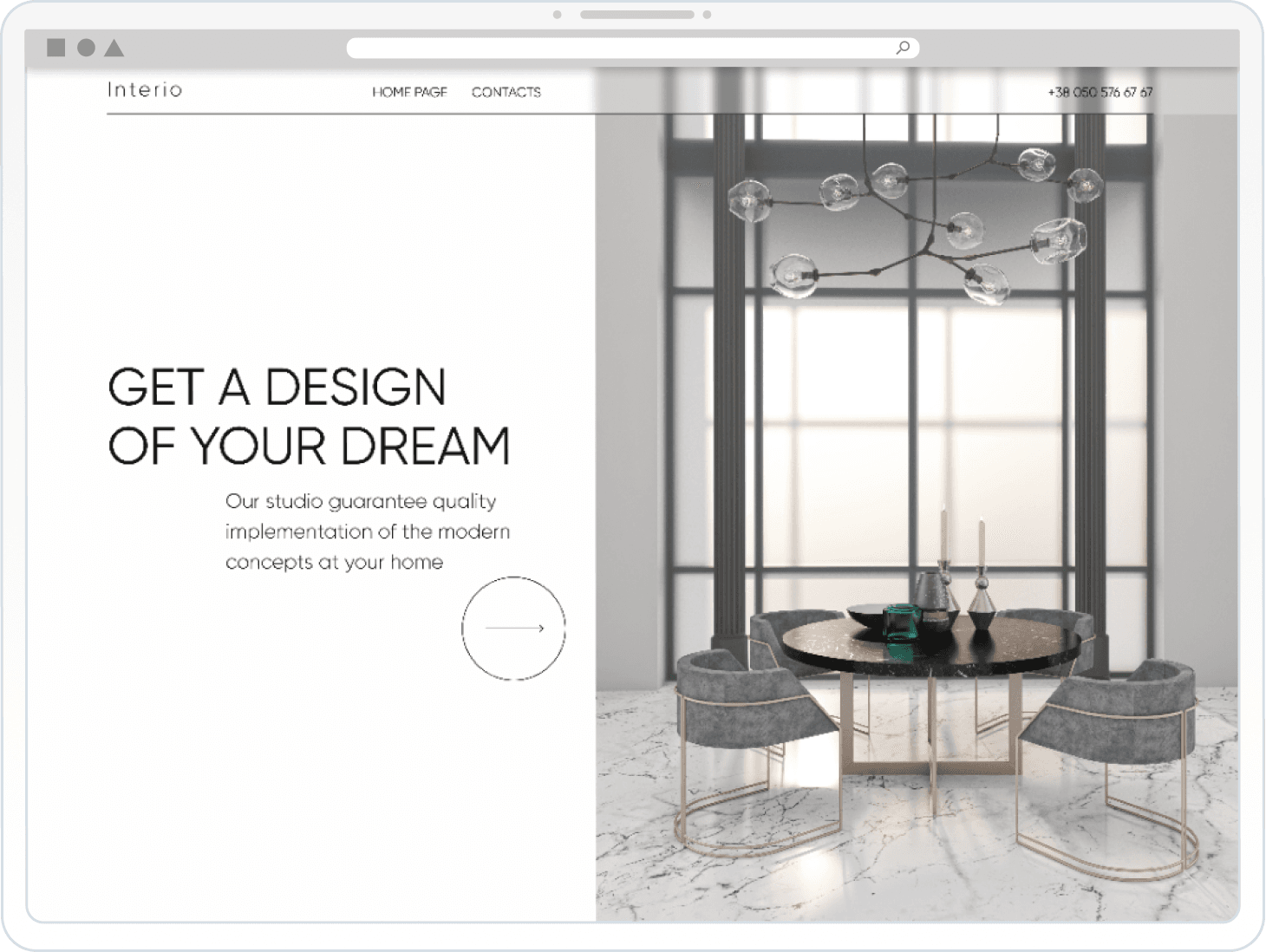 Веб-сайт Інтеріор дизайн на десктопі.
